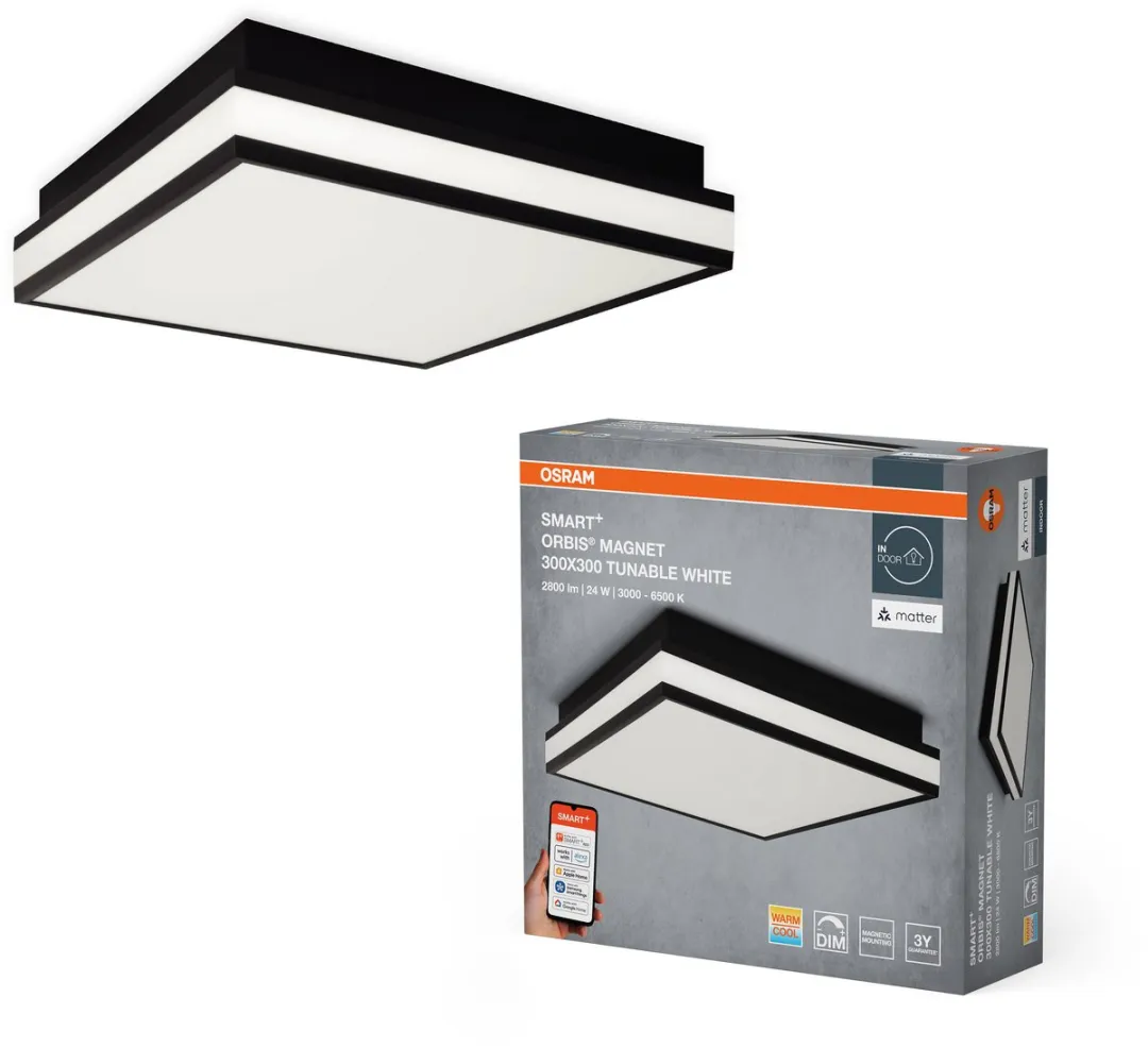 Osram SMART+ Matter Magnet Plafondlamp 24W - Zwart 300x300mm