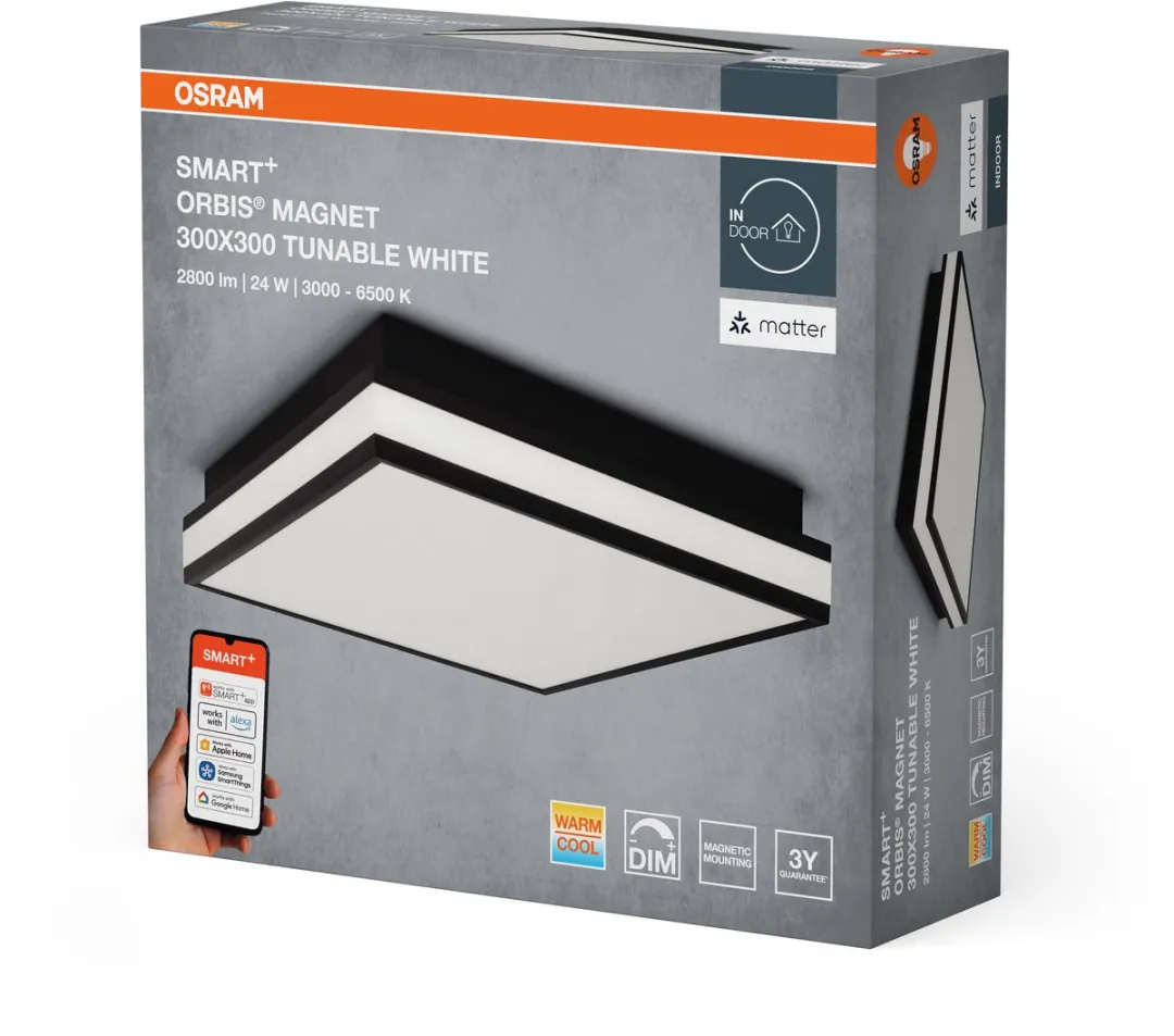 Osram SMART+ Matter Magnet Plafondlamp 24W - Zwart 300x300mm