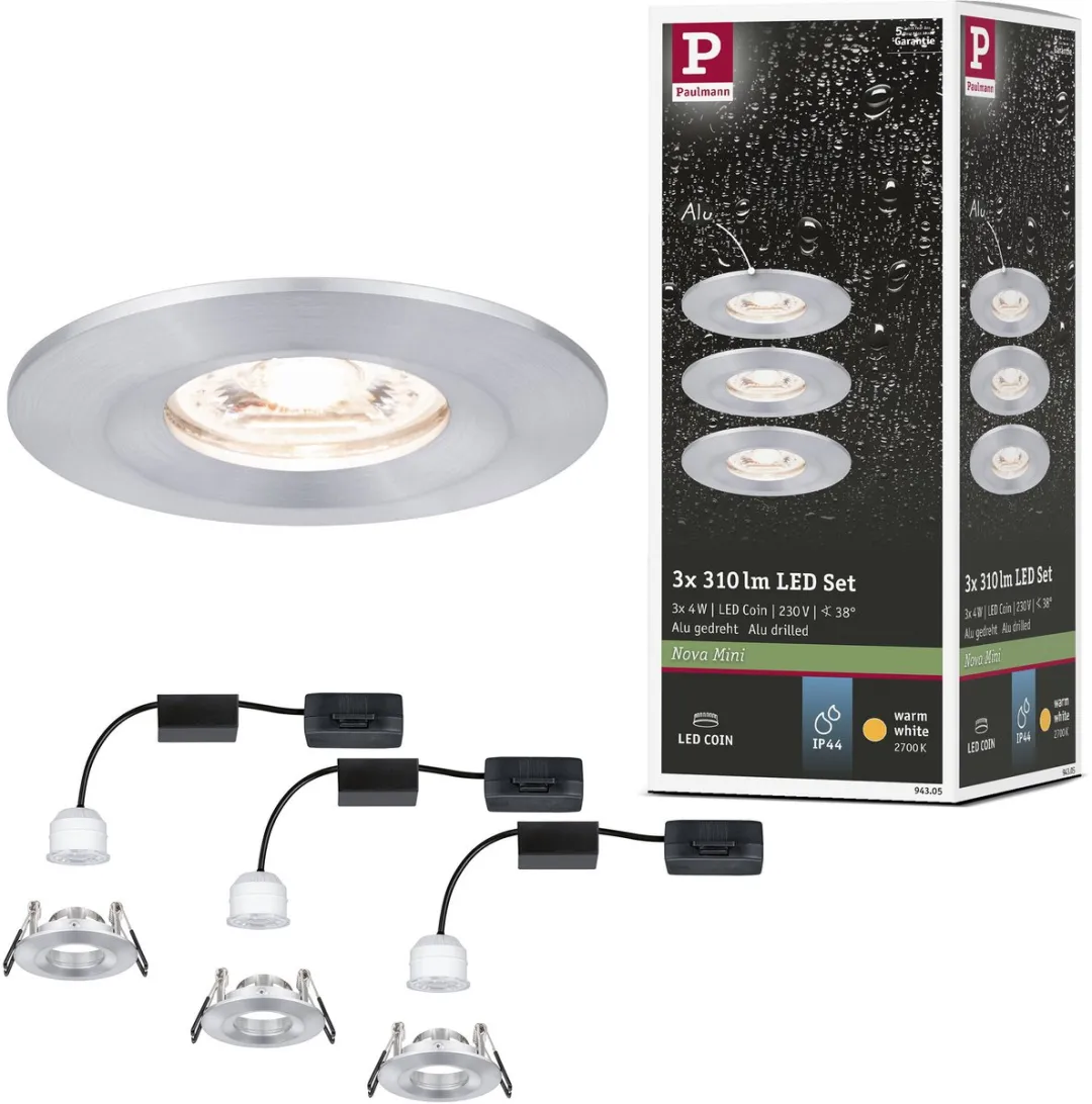 Paulmann Nova Mini Coin Basisset LED-inbouwlamp 3x4W 310lm 2700K - Alu gedraaid