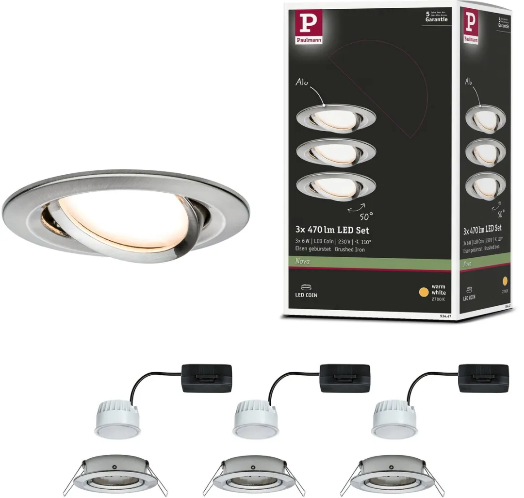 Paulmann Nova Coin LED-inbouwlamp 3x6W 470lm 84mm - 3 Stuks