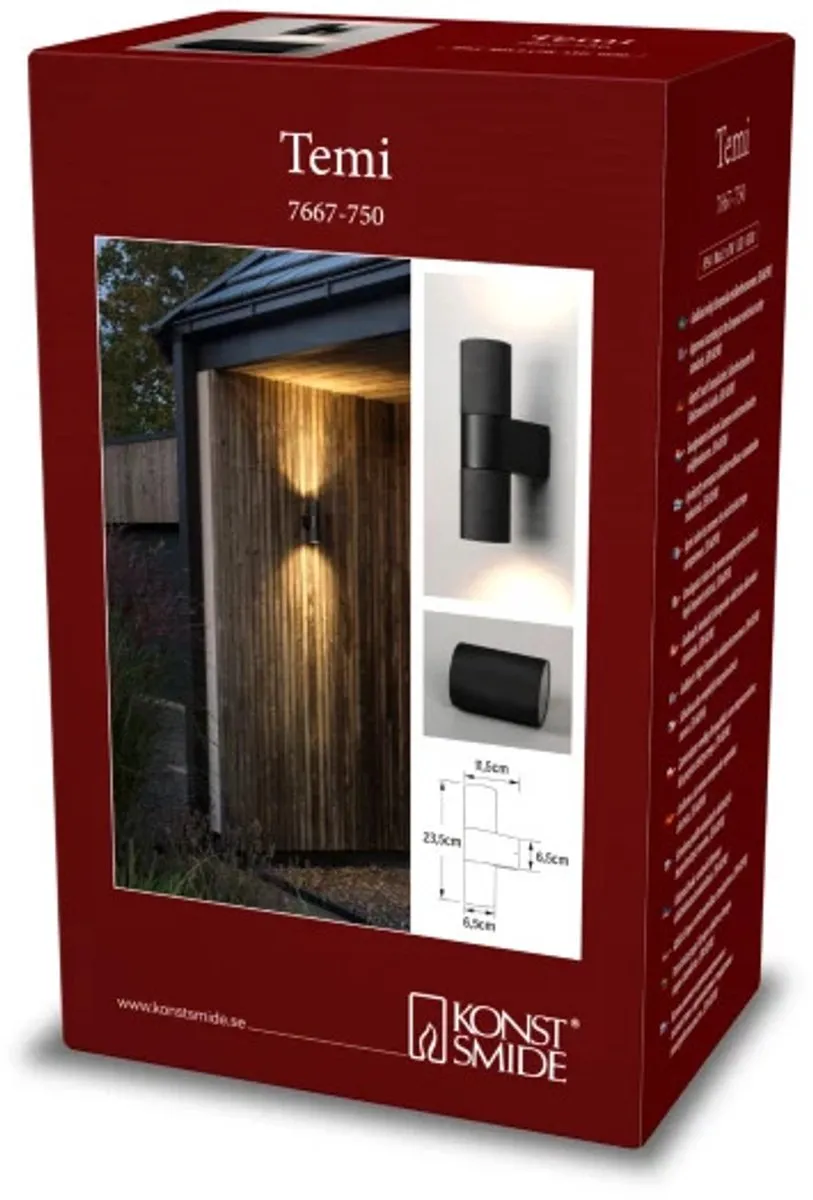 Konstsmide Temi Wandlamp GU10 15W - Zwart Aluminium IP54