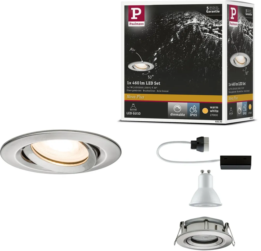 Paulmann Nova Plus LED-inbouwlamp GU10 7W 460lm - 2700K - Staal geborsteld
