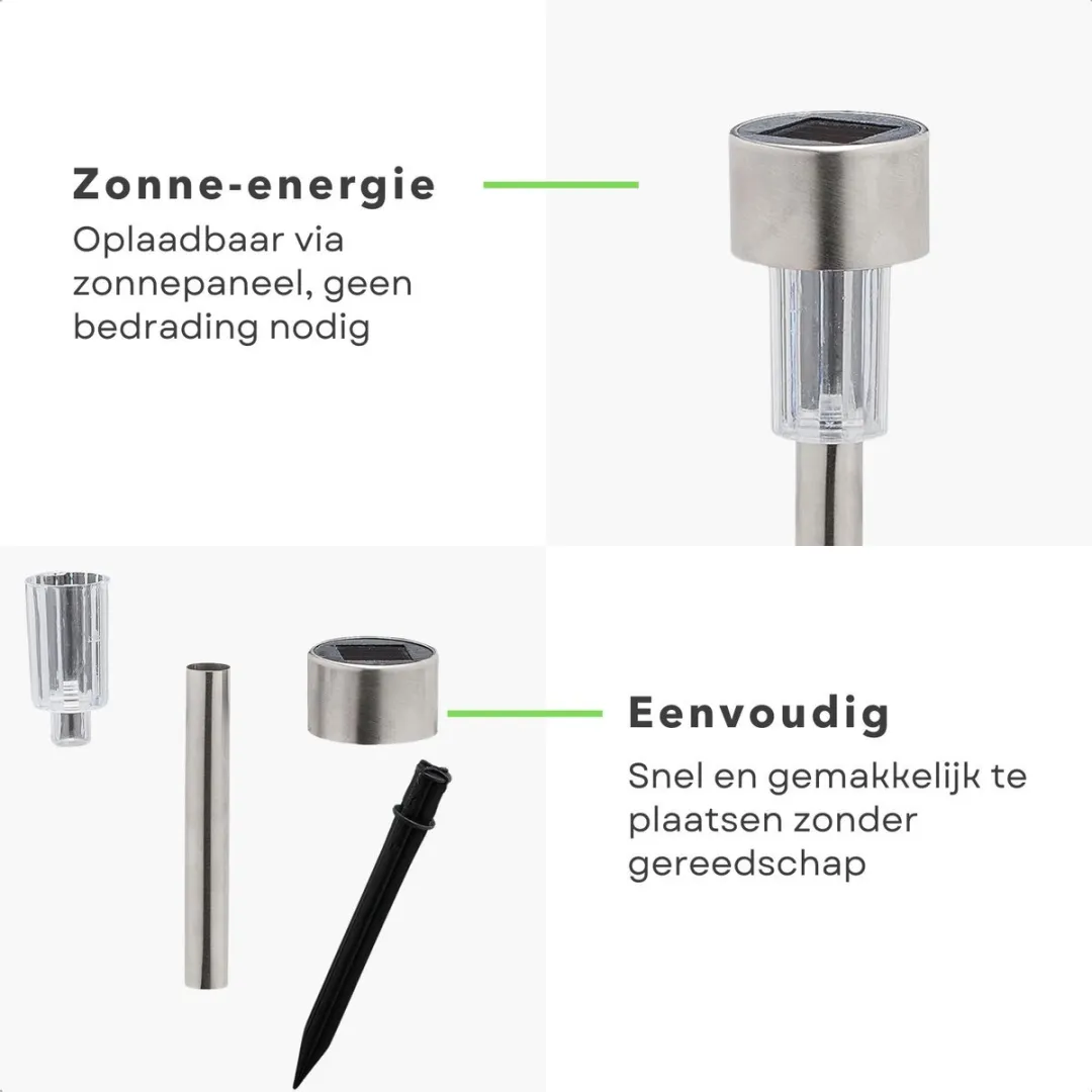 Grundig Solar Tuinverlichting 10 Stuks - Wit Licht - IP44 - Ø4,8cm