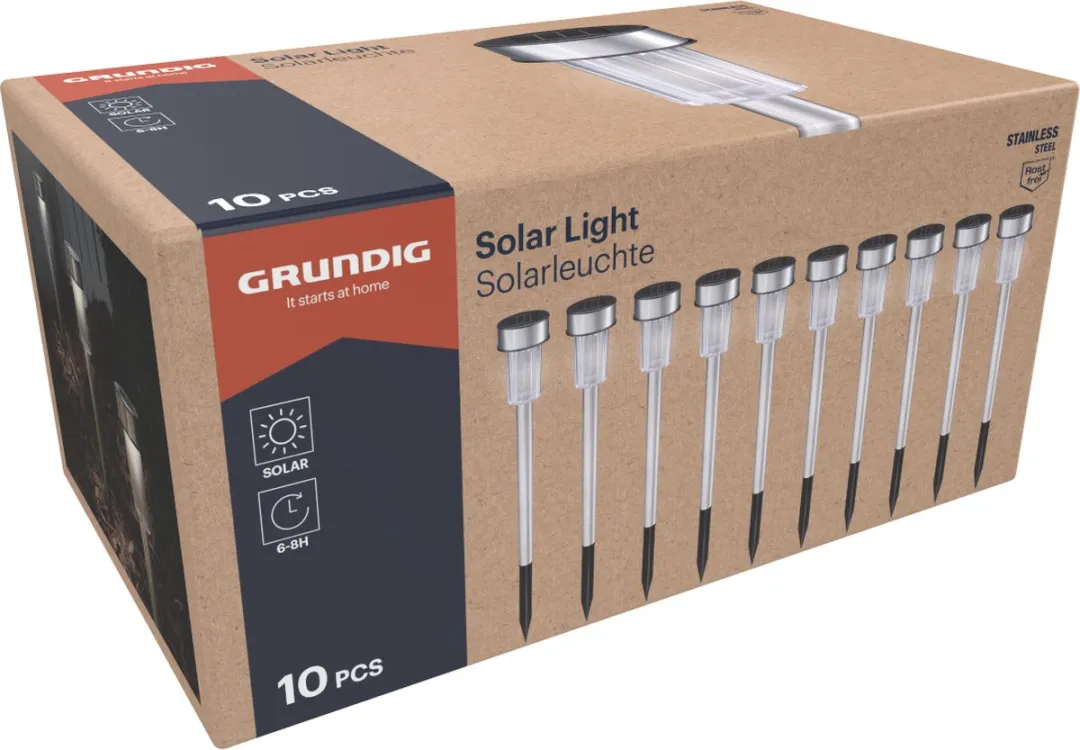 Grundig Solar Tuinverlichting 10 Stuks - Wit Licht - IP44 - Ø4,8cm - afbeelding 6 van 6