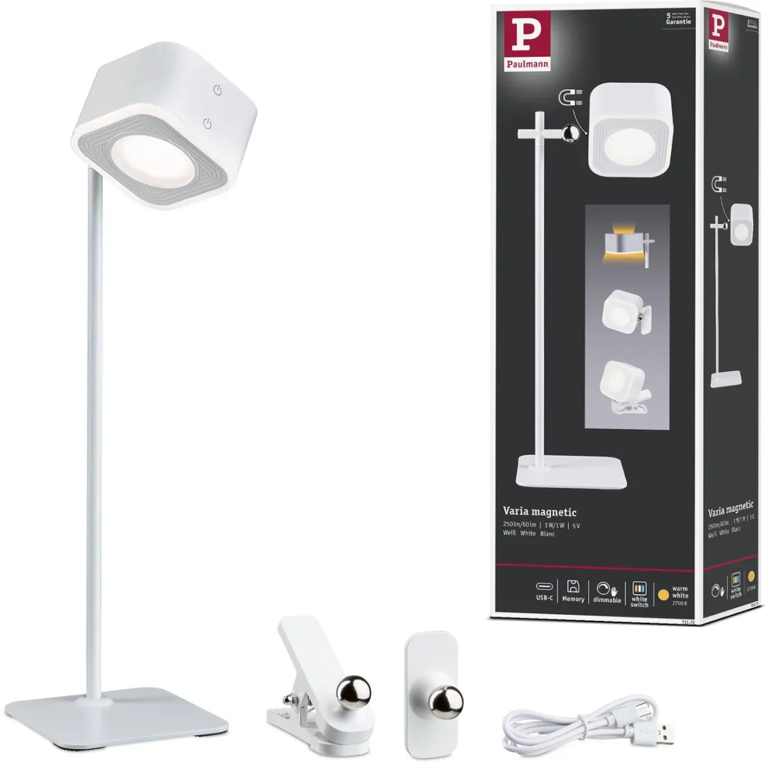 Paulmann Varia White Switch Mobiele Tafellamp - 160lm Wit