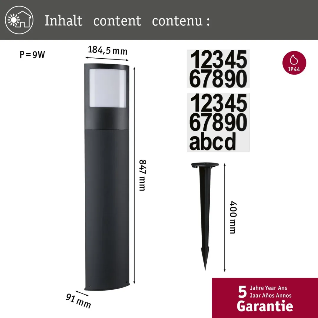 Paulmann LED Padea Schemerlamp Antraciet 8,5W 700lm IP44