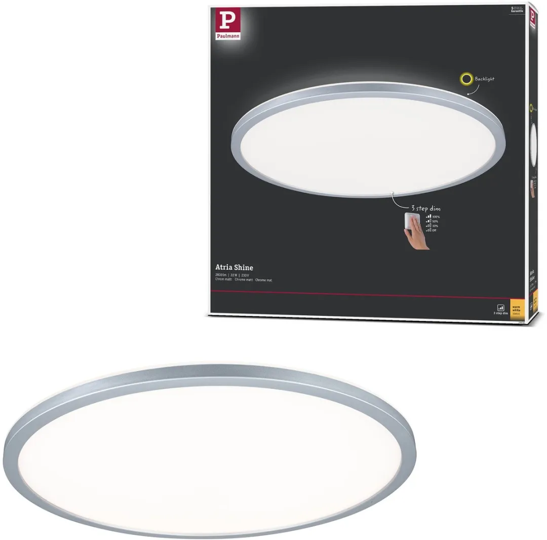 Paulmann Atria Shine LED-paneel 22W 2300lm 3000K - Ø42cm Chroom mat