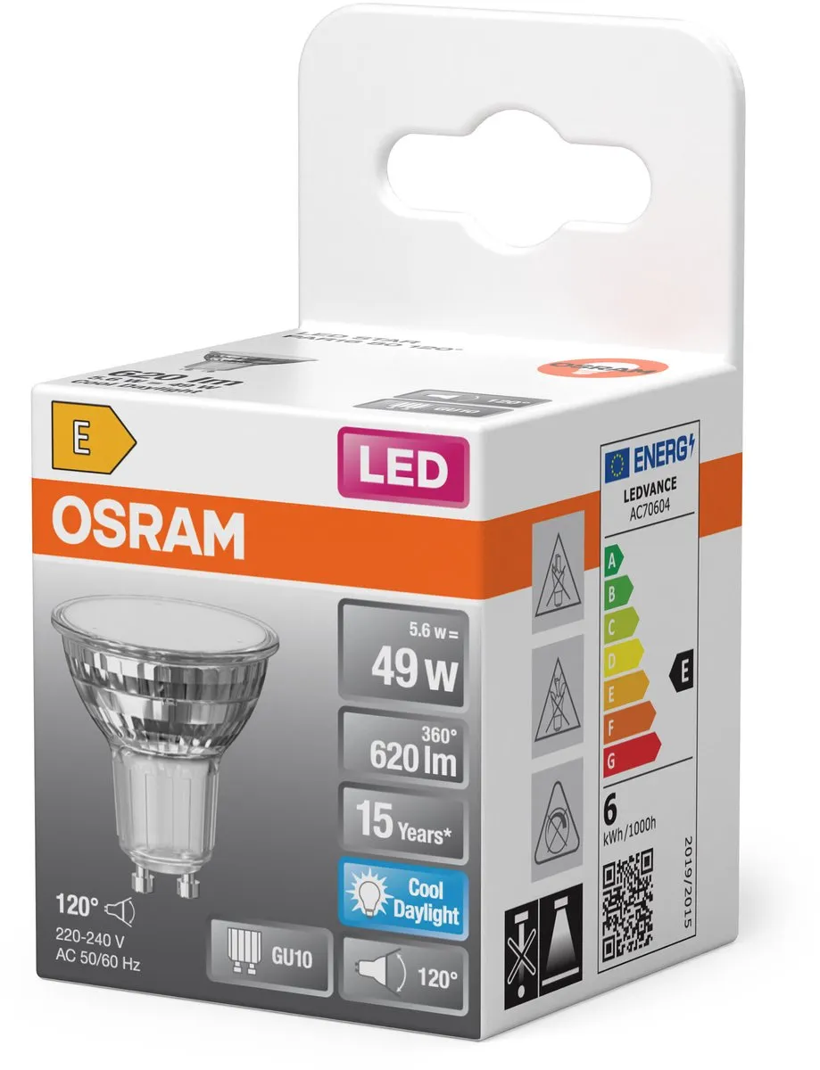 Osram LED Spotlamp Star PAR16 5,6W GU10 - 620lm - Helder glas