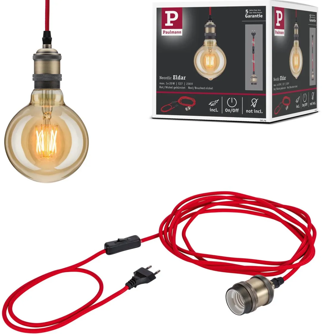 Paulmann Neordic Eldar Hanglamp - 20W - Rood/Nikkel
