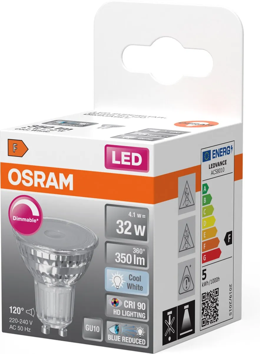 Osram LED Superstar Reflector Spot GU10 PAR16 4.1W 350lm - Koel wit 4000K