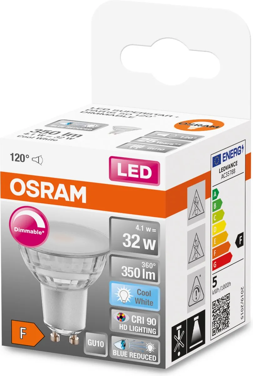 Osram LED Superstar Reflector Spot GU10 PAR16 4.1W 350lm - Koel wit 4000K