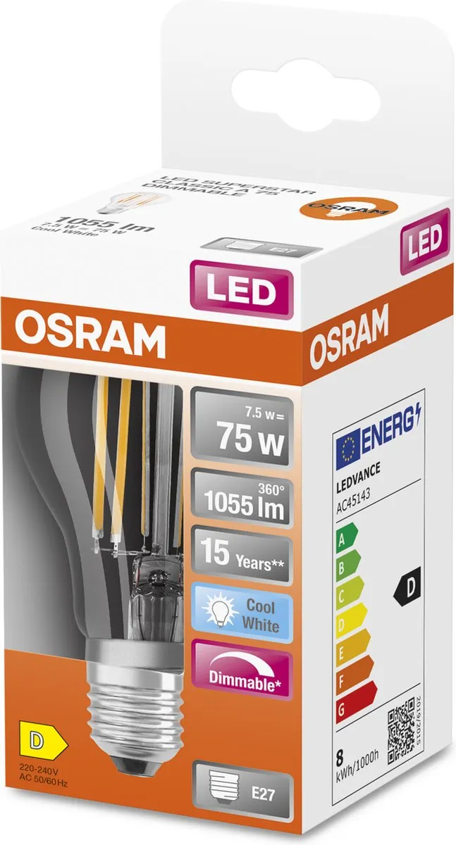 Osram LED-lamp E27 7.5W Koelwit - 4000K - afbeelding 6 van 6