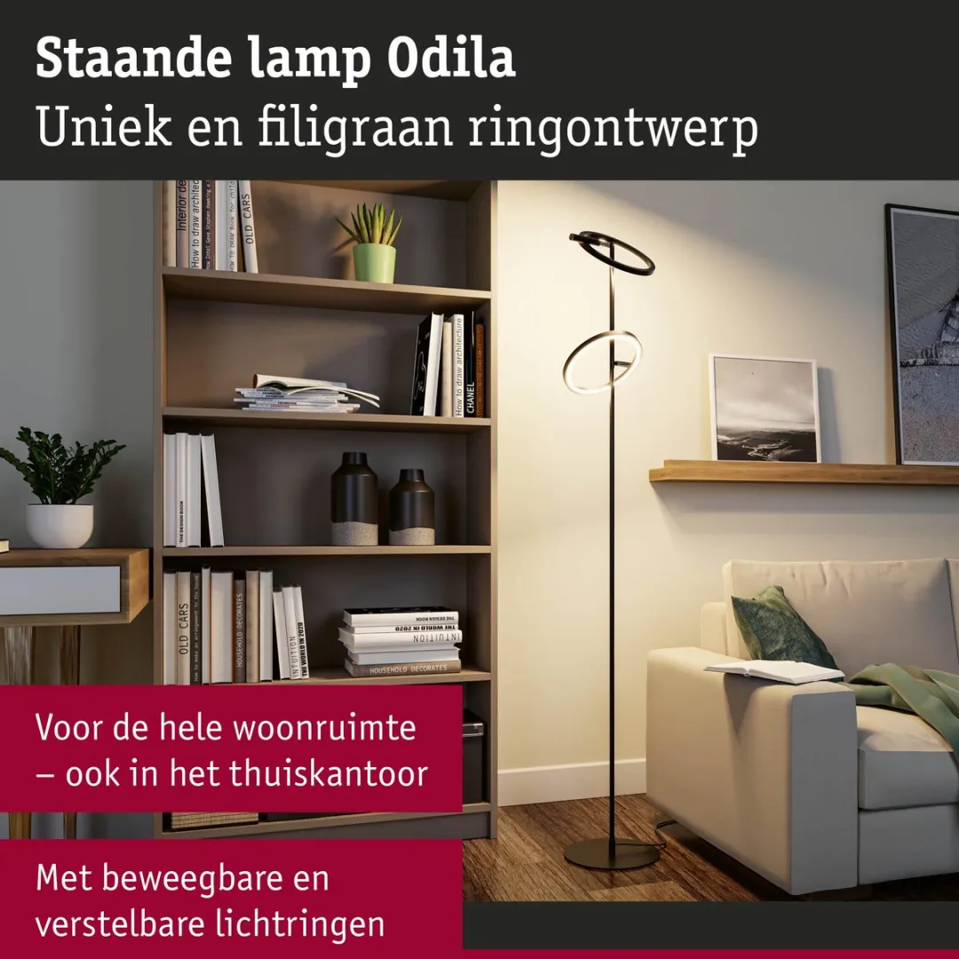 Paulmann Odila Staande LED-lamp 2x1200lm - Tunable White - Zwart mat/Chroom