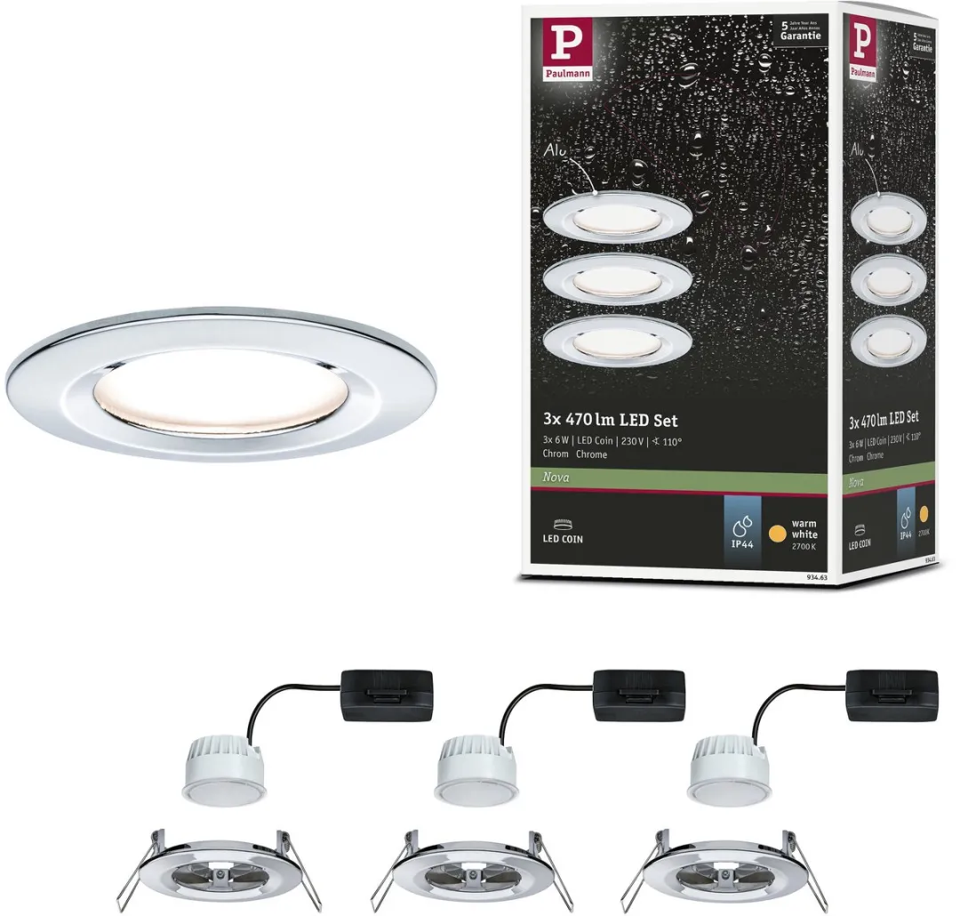 Paulmann Nova Coin Basisset LED-inbouwlamp 3x6W 470lm 2700K