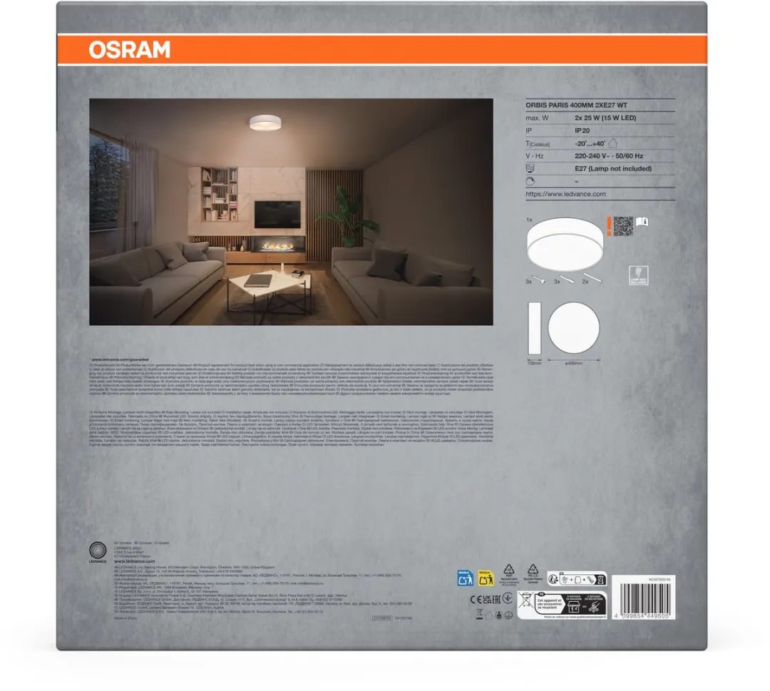 Osram Orbis Paris Plafondlamp 400mm - 2xE27 Wit