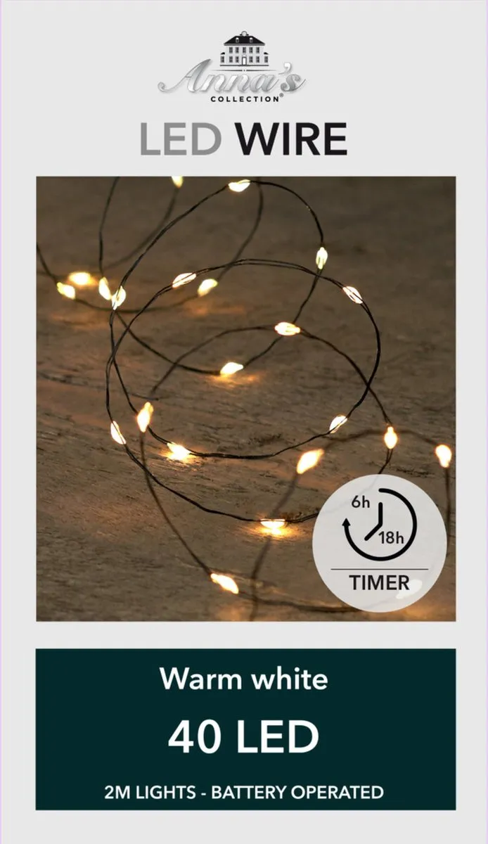 Anna's Collection Draadverlichting lichtsnoer - 2x - 40 led lampjes - warm wit - 200 cm - op batterij - kerstverlichting