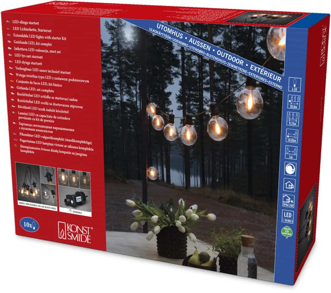 Konstsmide Sweden 2394-800 Snoerverlichting - 10 Globes Ø12cm Warmwit 24V