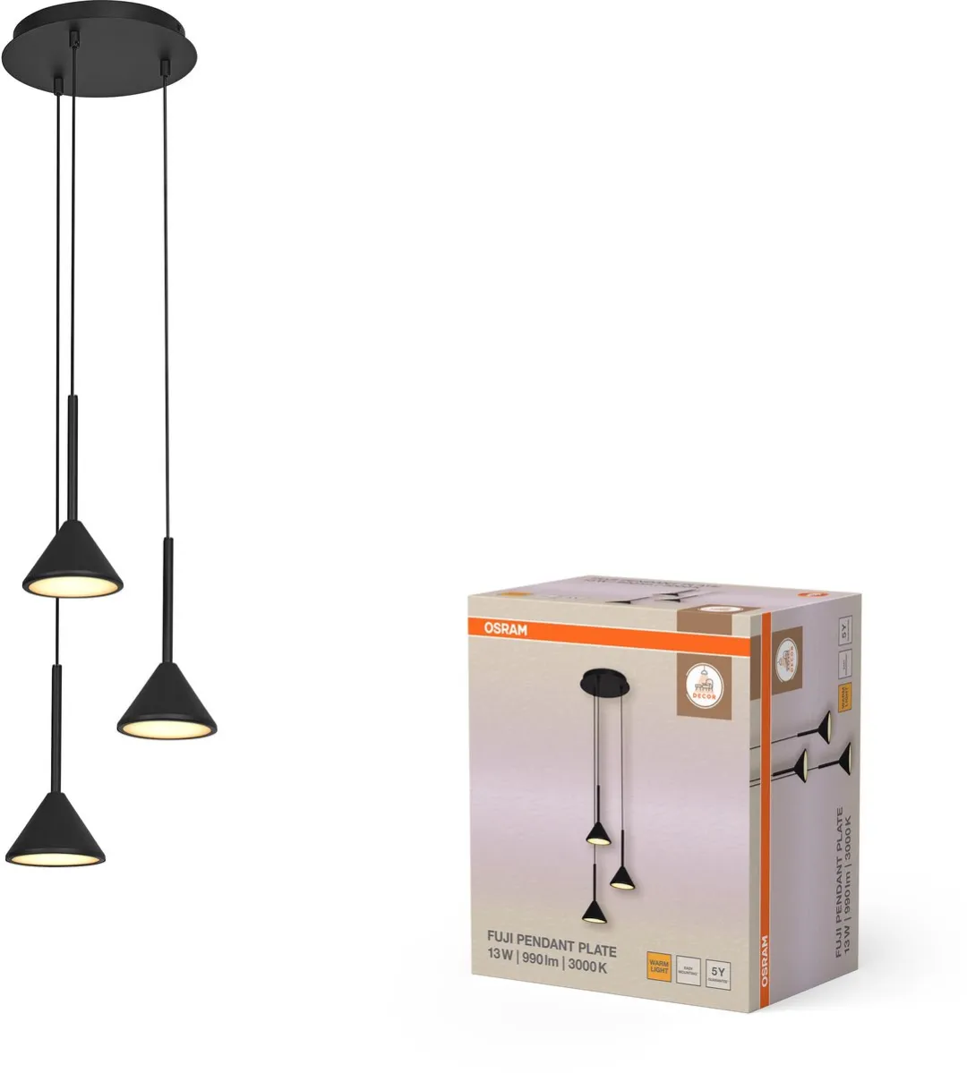 Osram Decor FuJi Hanglamp - 3x13W 500lm 3000K Zwart