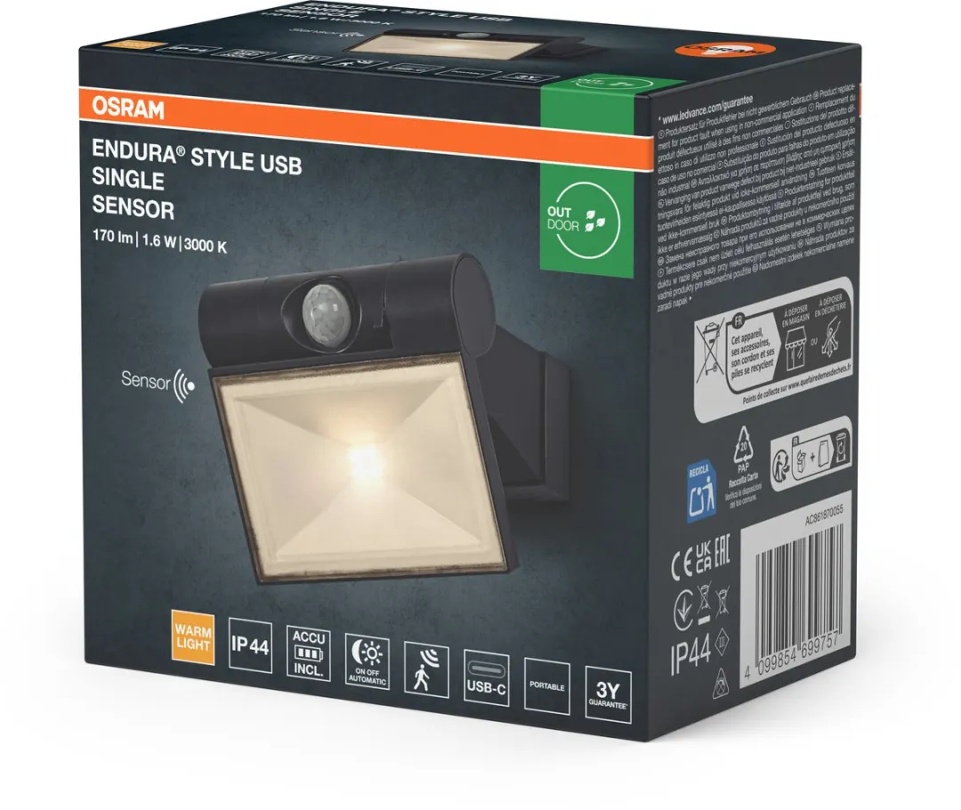 Osram Endura Style USB Sensor Up-Down IP44 - Warm wit 3000K - Donkergrijs