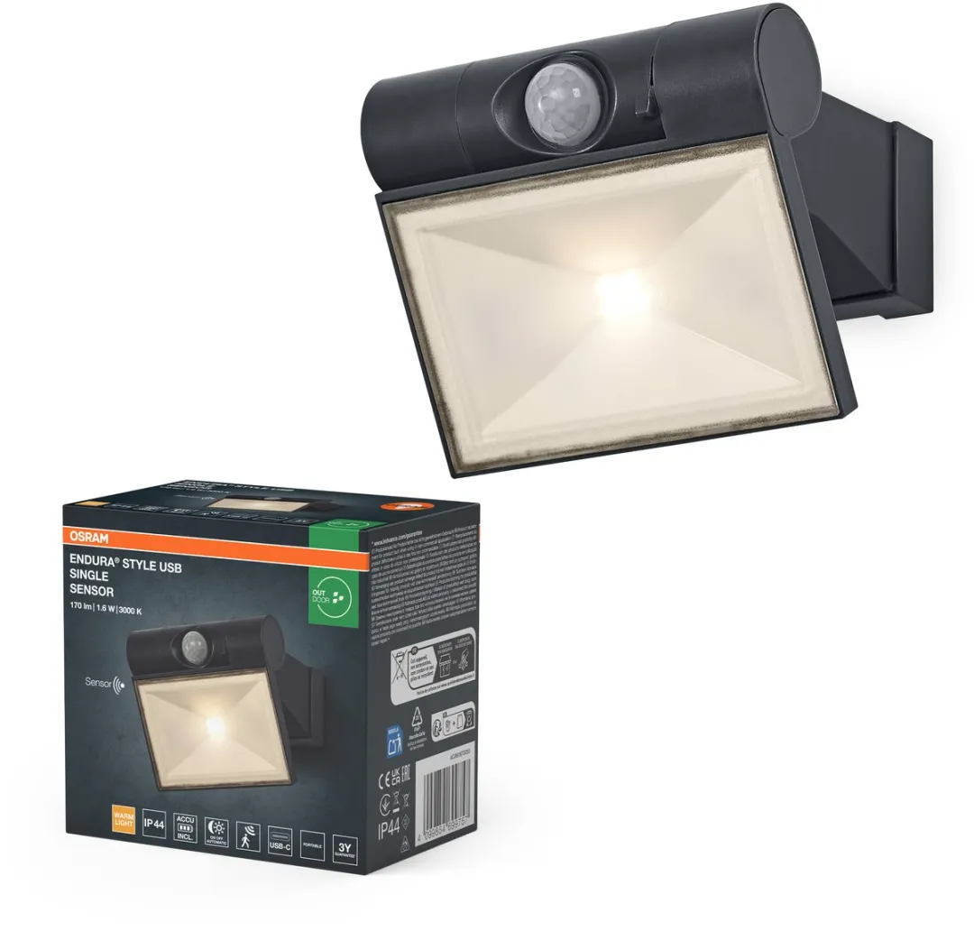 Osram Endura Style USB Sensor Up-Down IP44 - Warm wit 3000K - Donkergrijs