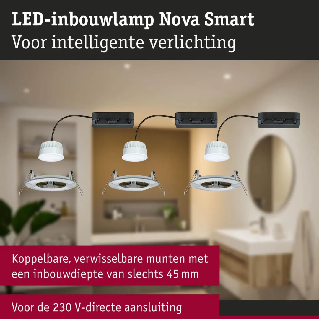 Paulmann Nova Coin LED-inbouwlamp 3x530lm Tunable White 78mm - Staal geborsteld - afbeelding 6 van 6