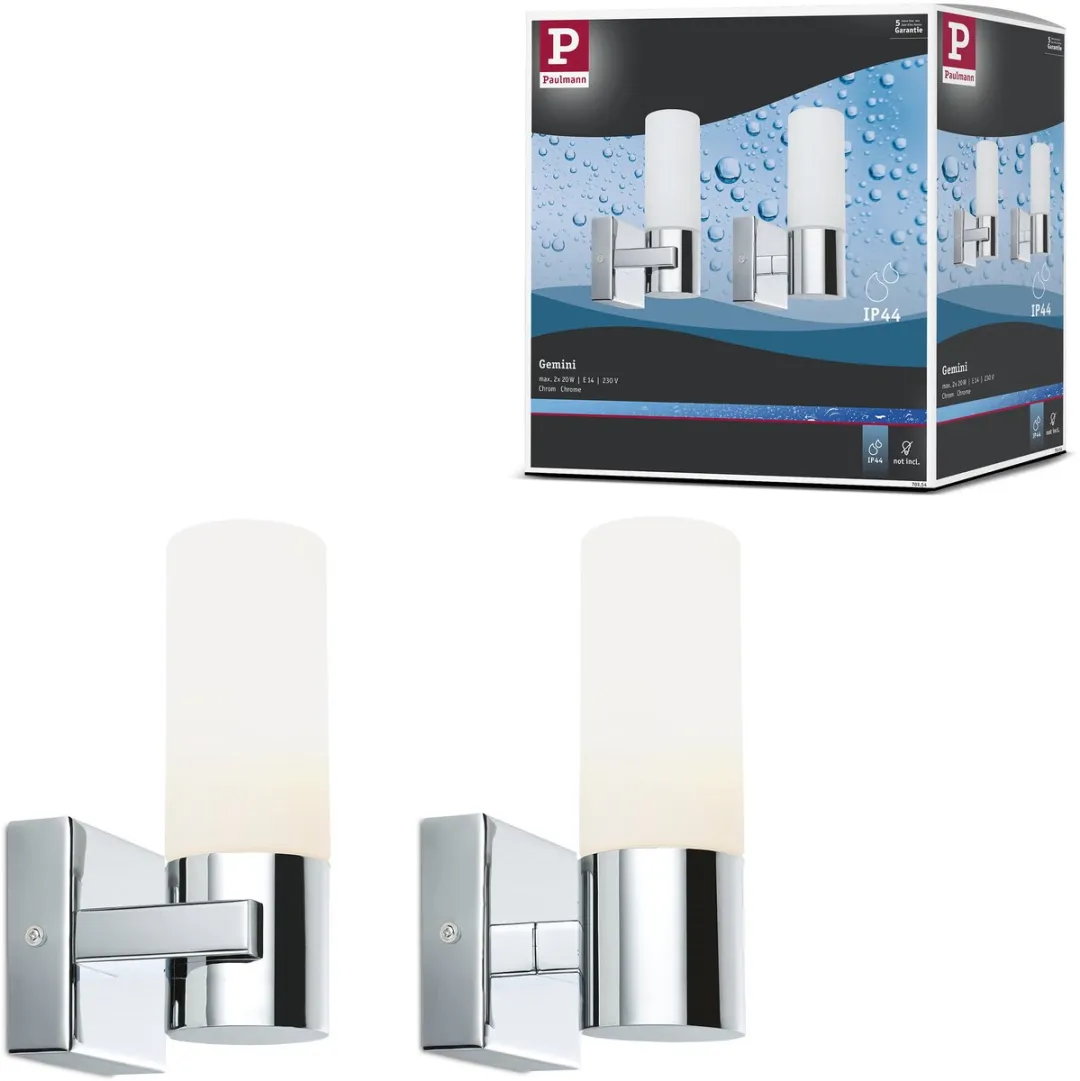 Paulmann LED Spiegellamp Gemini IP44 E14 - 2x20W - Chroom/Satijn