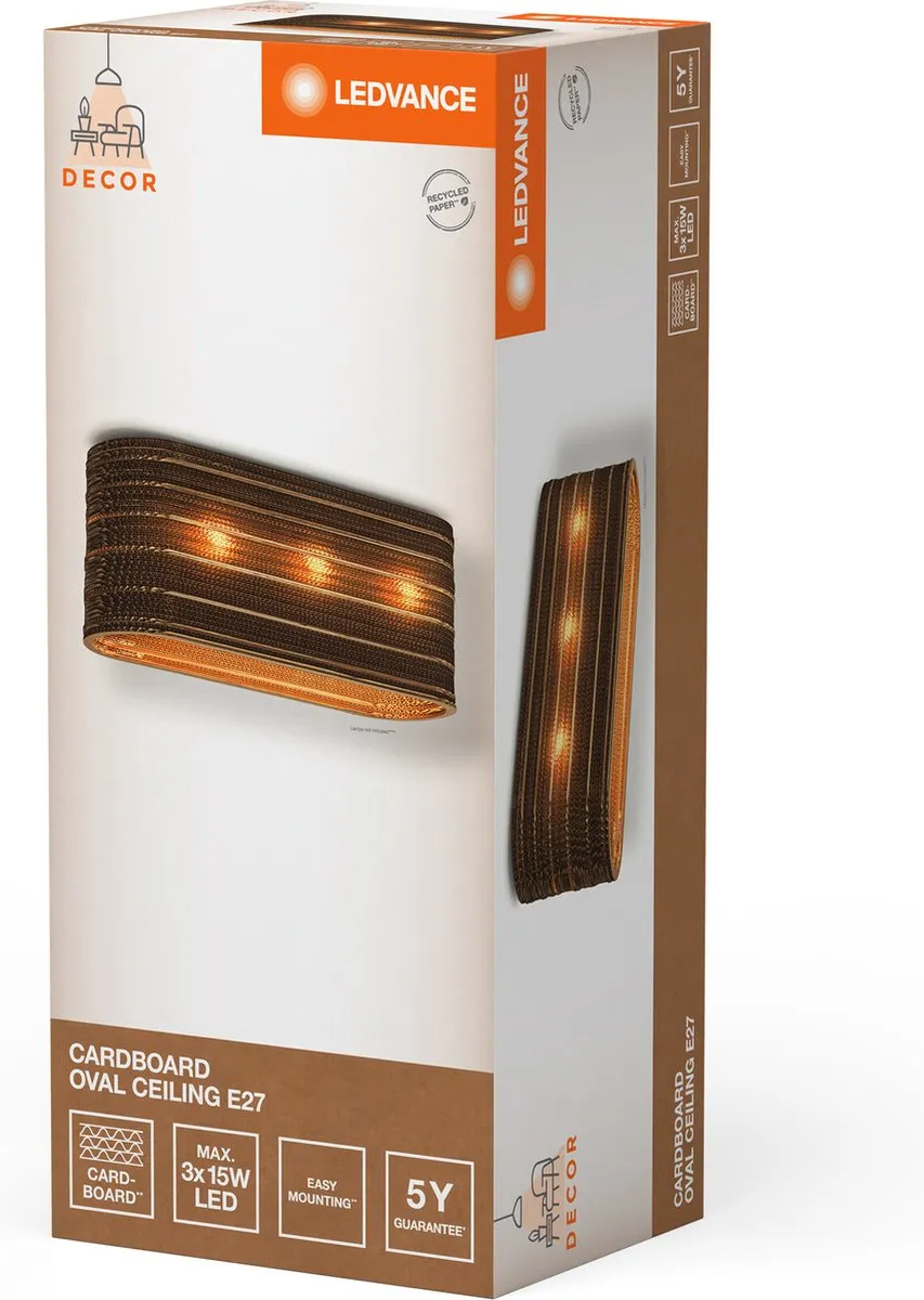 LEDVANCE Decor Cardboard Oval Plafondlamp - 3xE27 - Bruin - afbeelding 6 van 6