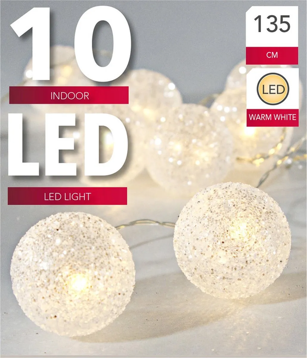 Svenska Living Lichtsnoer 10x Warm Wit Glitterbol 135cm
