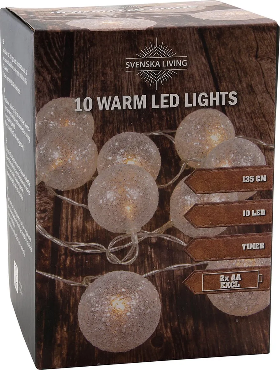 Svenska Living Lichtsnoer 10x Warm Wit Glitterbol 135cm
