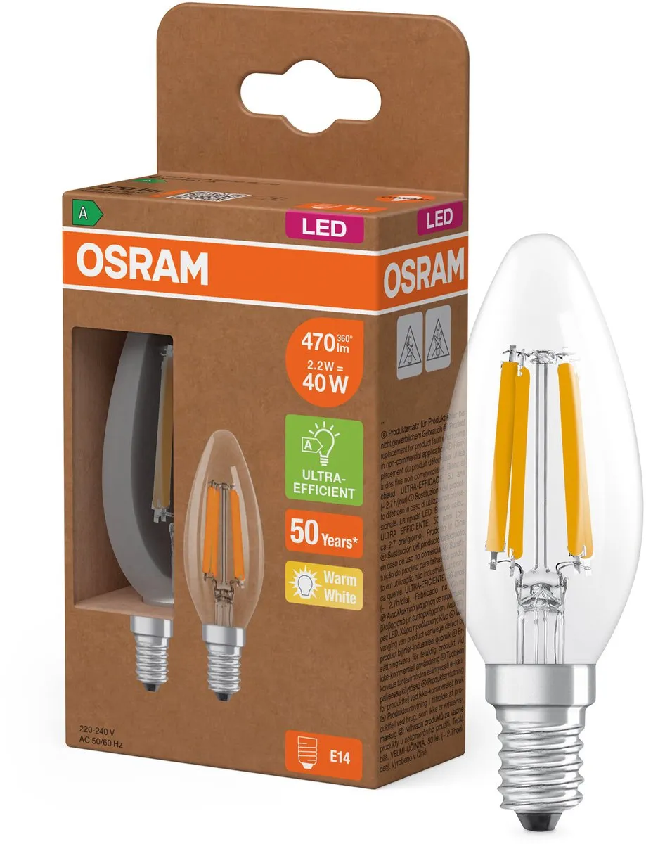 Osram LED Superstar Classic B40 E14 2,2W 470lm Warm Wit - 2 Stuks