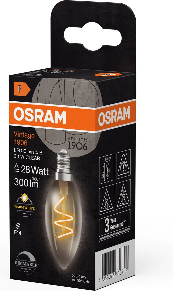 Osram Vintage 1906 LED Classic Slim E14 - 3.1W 300lm Warm Wit