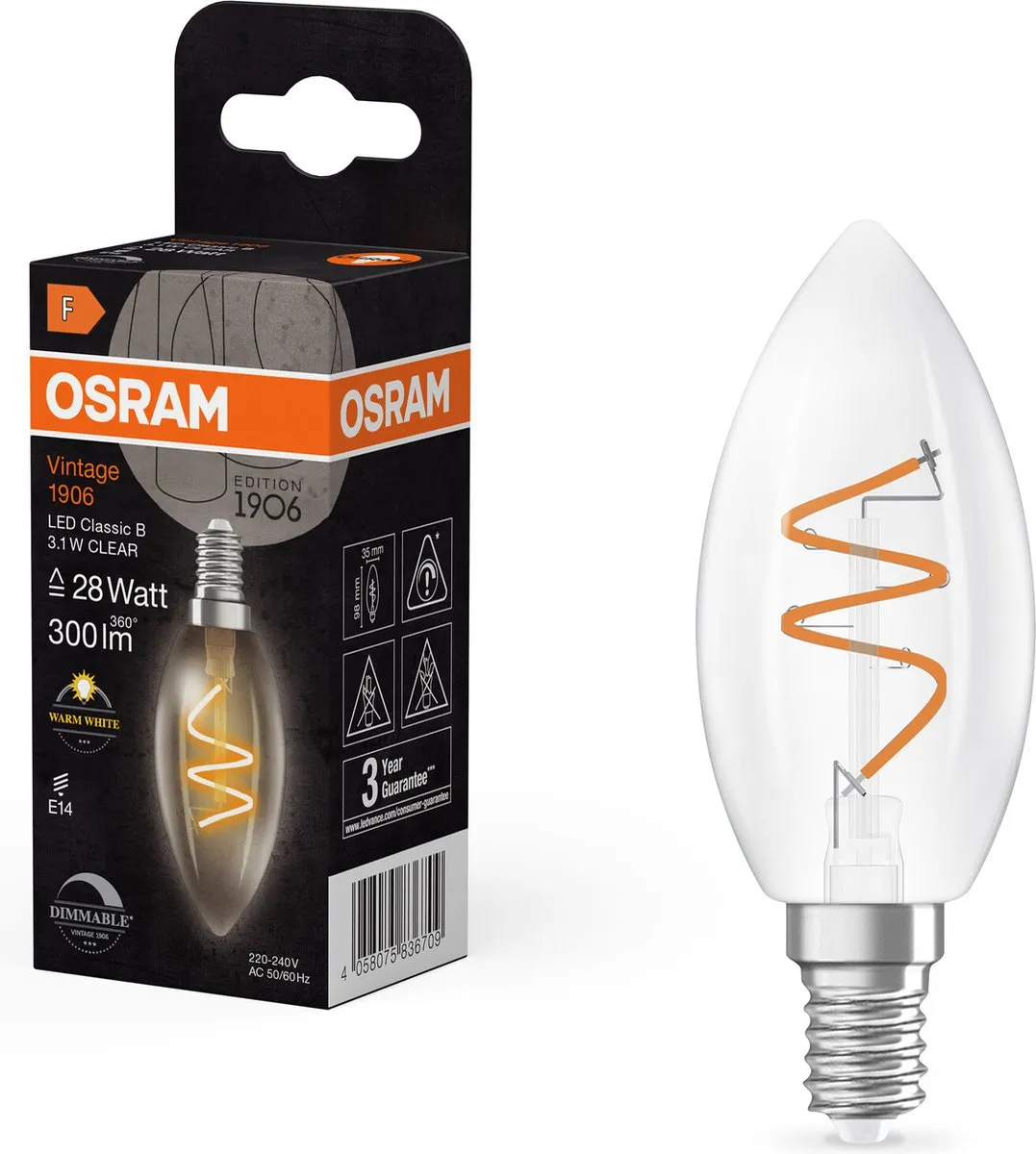 Osram Vintage 1906 LED Classic Slim E14 - 3.1W 300lm Warm Wit