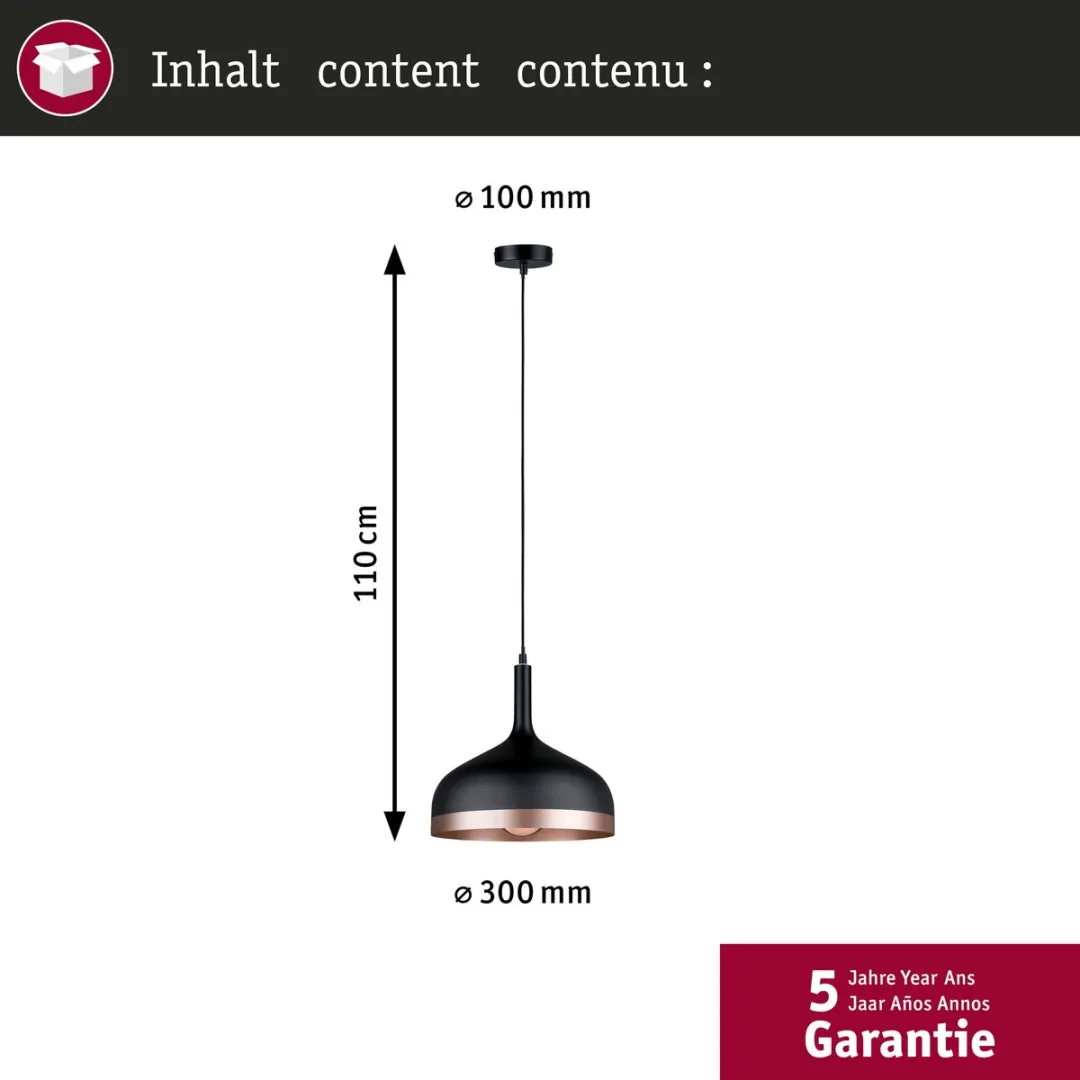 Paulmann Embla Hanglamp E27 - 20W - Zwart/Koper mat - afbeelding 6 van 6