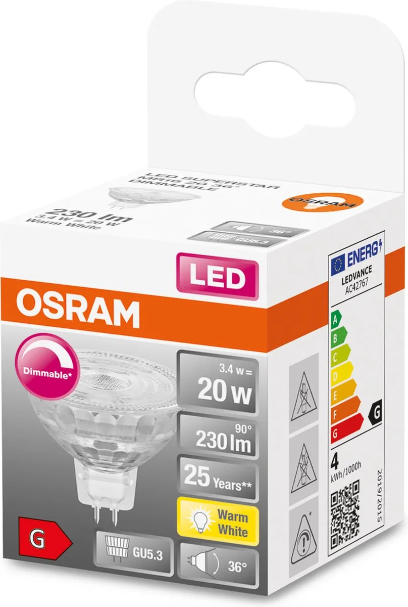 Osram LED Spot GU5.3 3,4W 230lm Warm Wit - Dimbaar