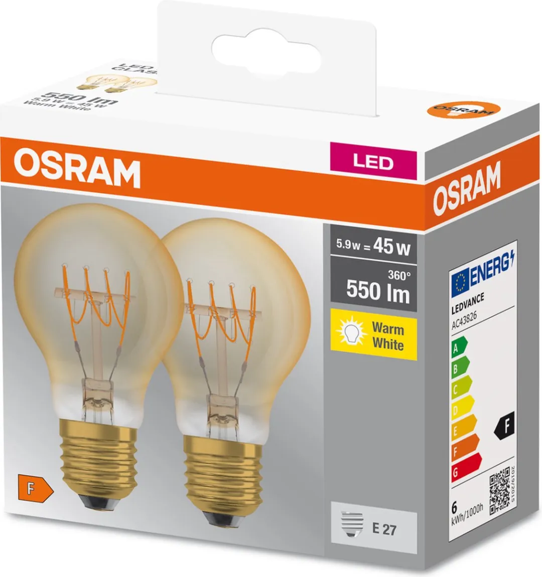 Osram LED-lamp E27 5,9W Warm Wit 2700K - 2 Stuks