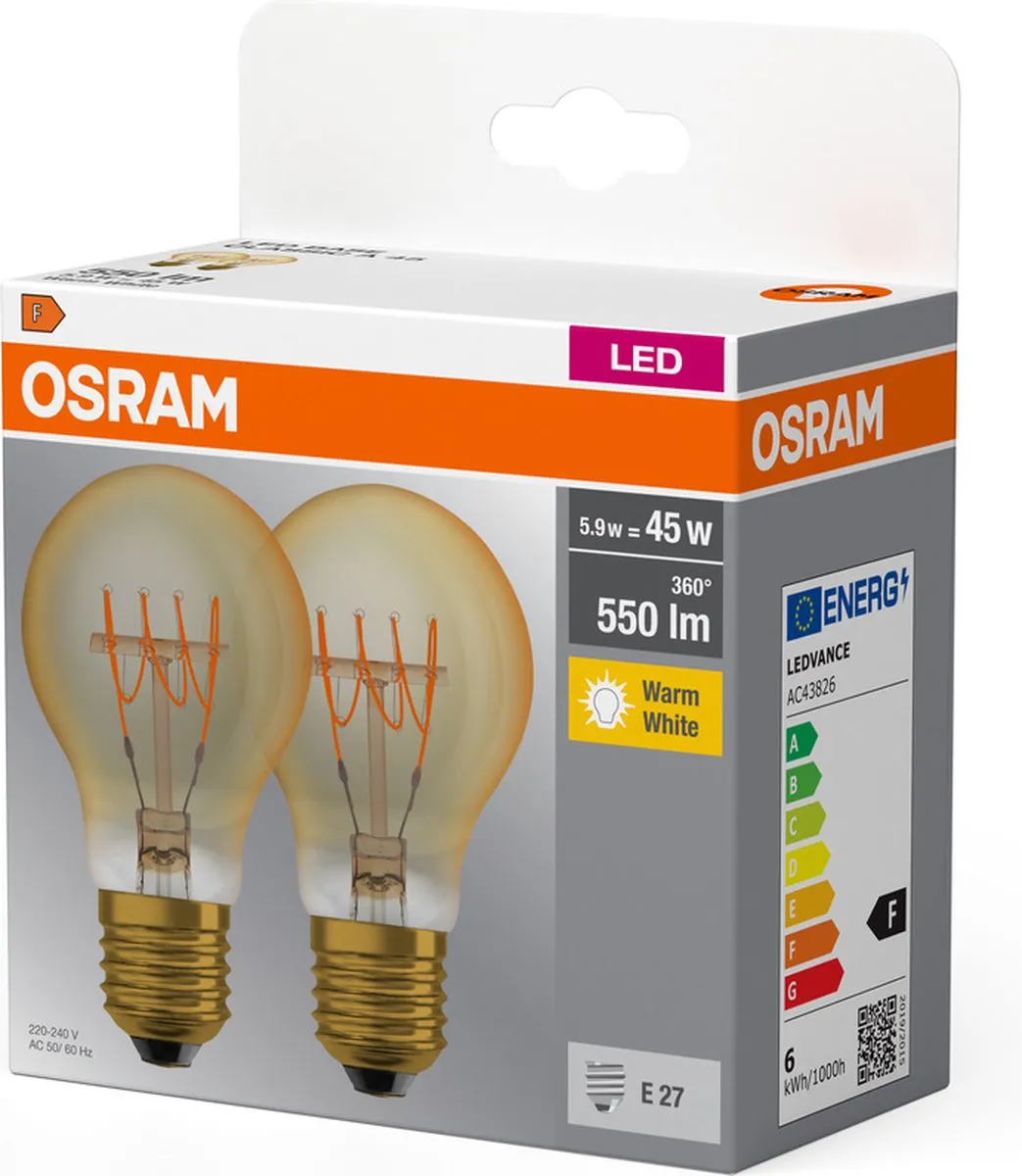 Osram LED-lamp E27 5,9W Warm Wit 2700K - 2 Stuks