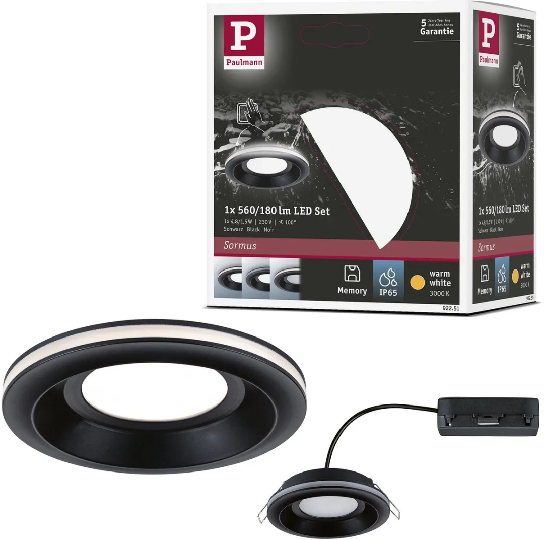 Paulmann Sormus LED Inbouwlamp 4,8W 300lm 100mm - Zwart