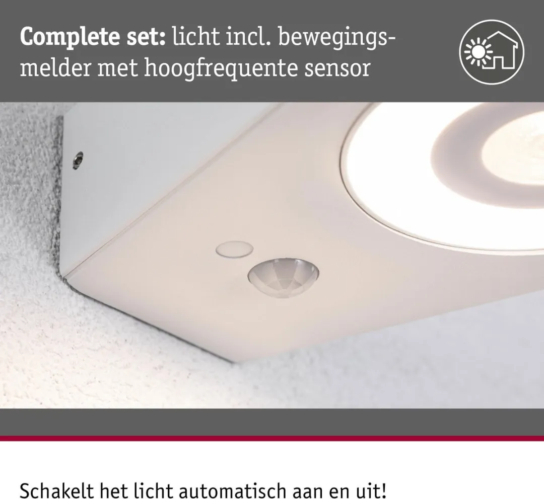 Paulmann Silma LED Wandarmatuur Buiten - Bewegingsmelder IP44 5,5W Wit Aluminium