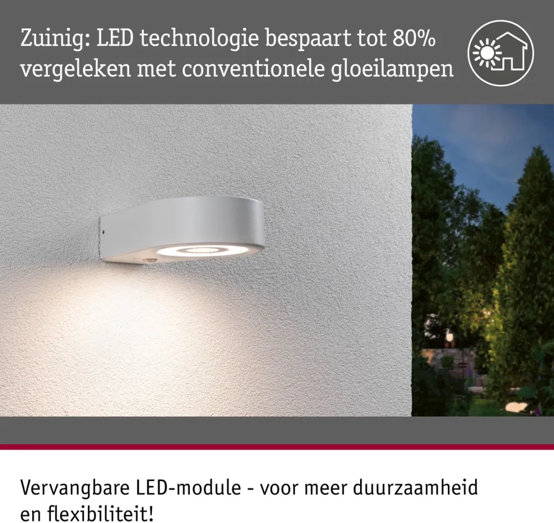 Paulmann Silma LED Wandarmatuur Buiten - Bewegingsmelder IP44 5,5W Wit Aluminium - afbeelding 6 van 6