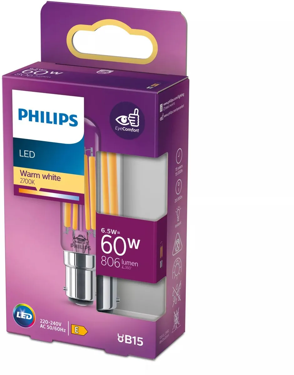 Philips LED Classic 60W T20L B15 Warm Wit