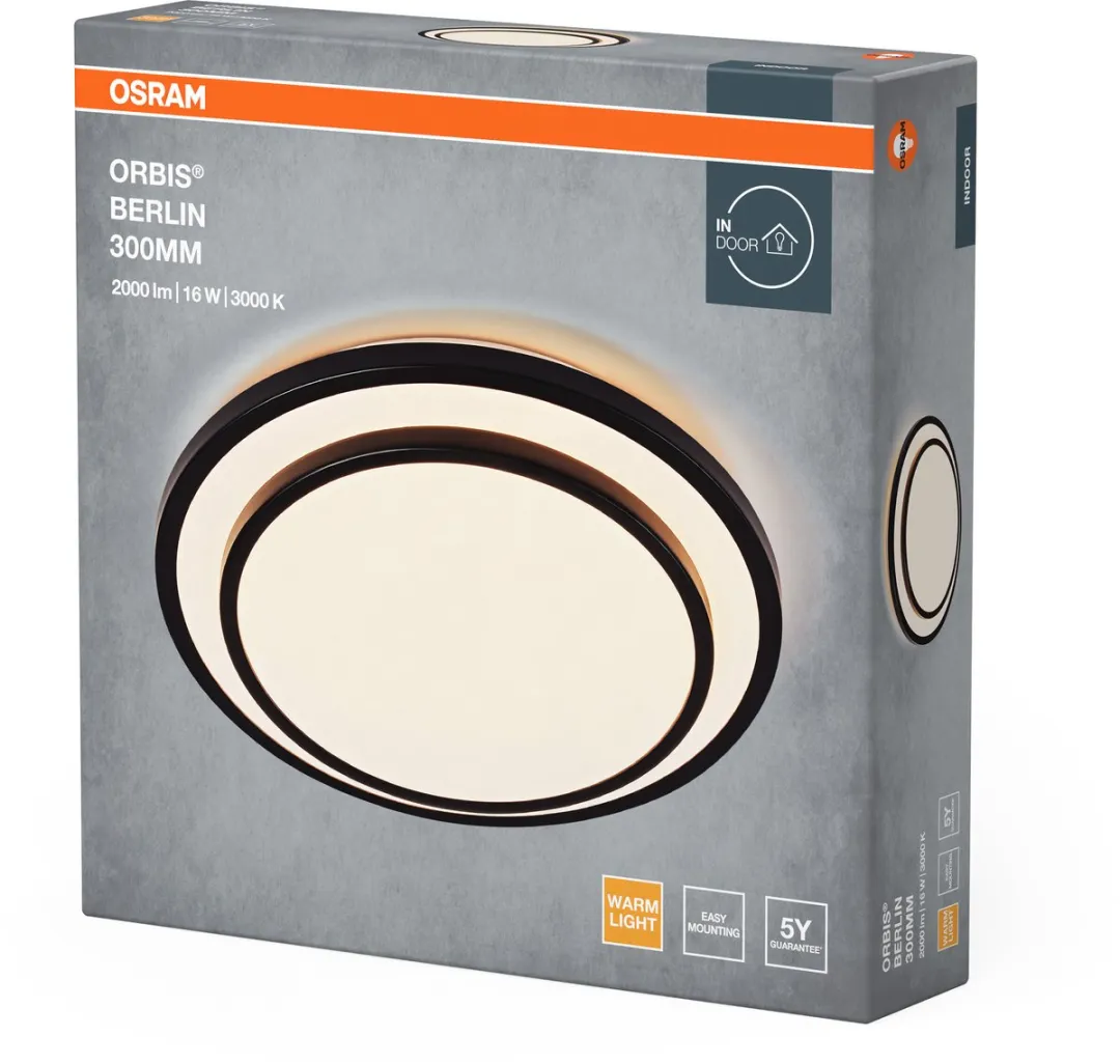 Osram Orbis Berlin LED Plafondlamp 300mm - 16W 2000lm - Zwart