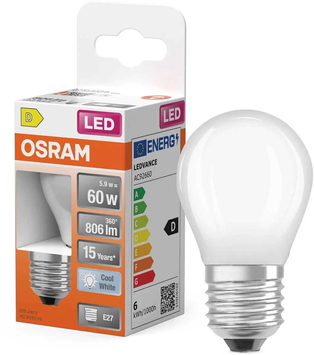 Osram LED Star Classic E27 5,5W 806lm Koelwit - Helder glas - afbeelding 4 van 6