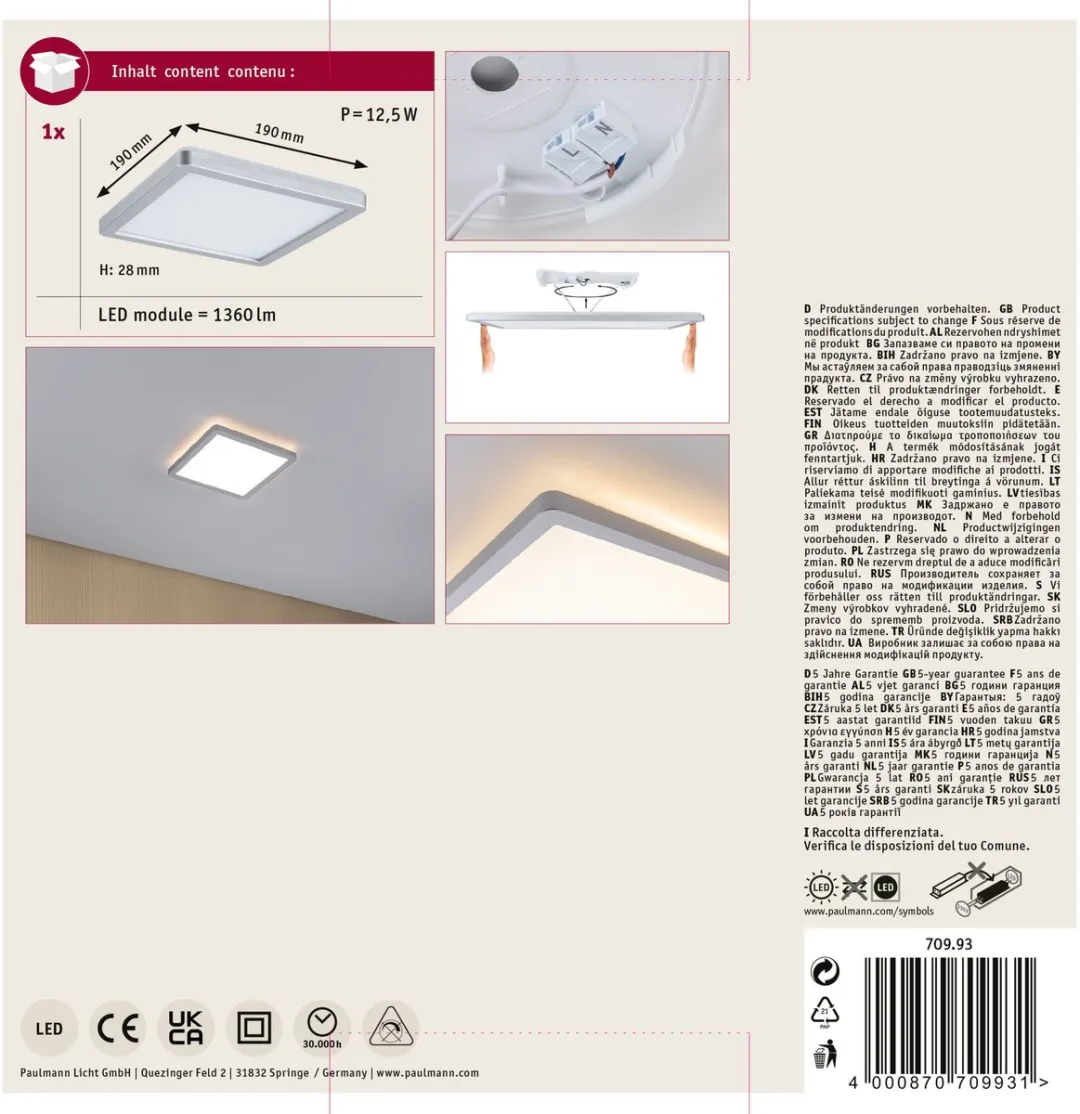 Paulmann Atria Shine LED-paneel 11,2W 900lm 3000K - Chroom mat - afbeelding 6 van 6