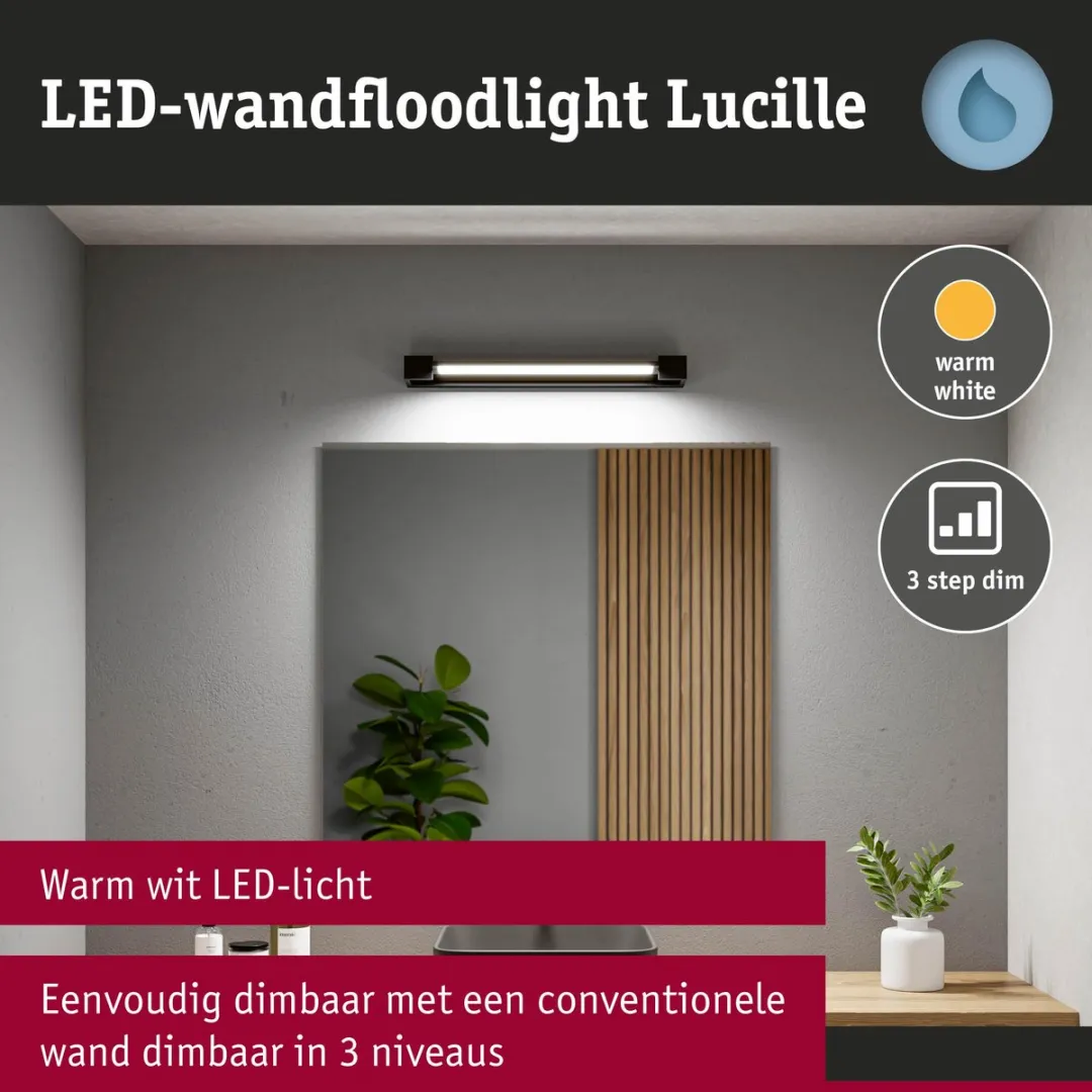 Paulmann Lucille LED Wandlamp IP44 1300lm - Zwart