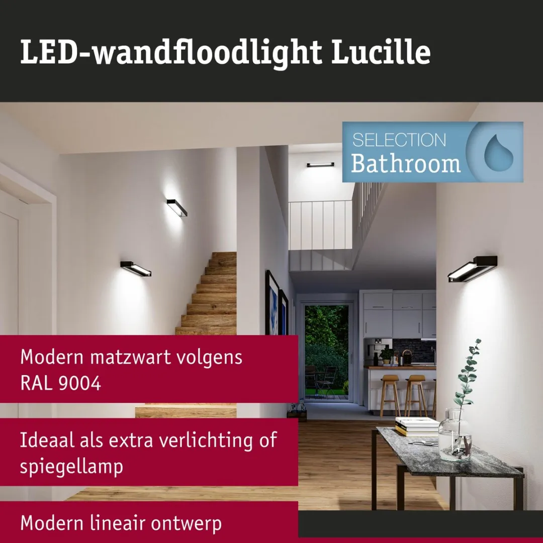 Paulmann Lucille LED Wandlamp IP44 1300lm - Zwart - afbeelding 6 van 6