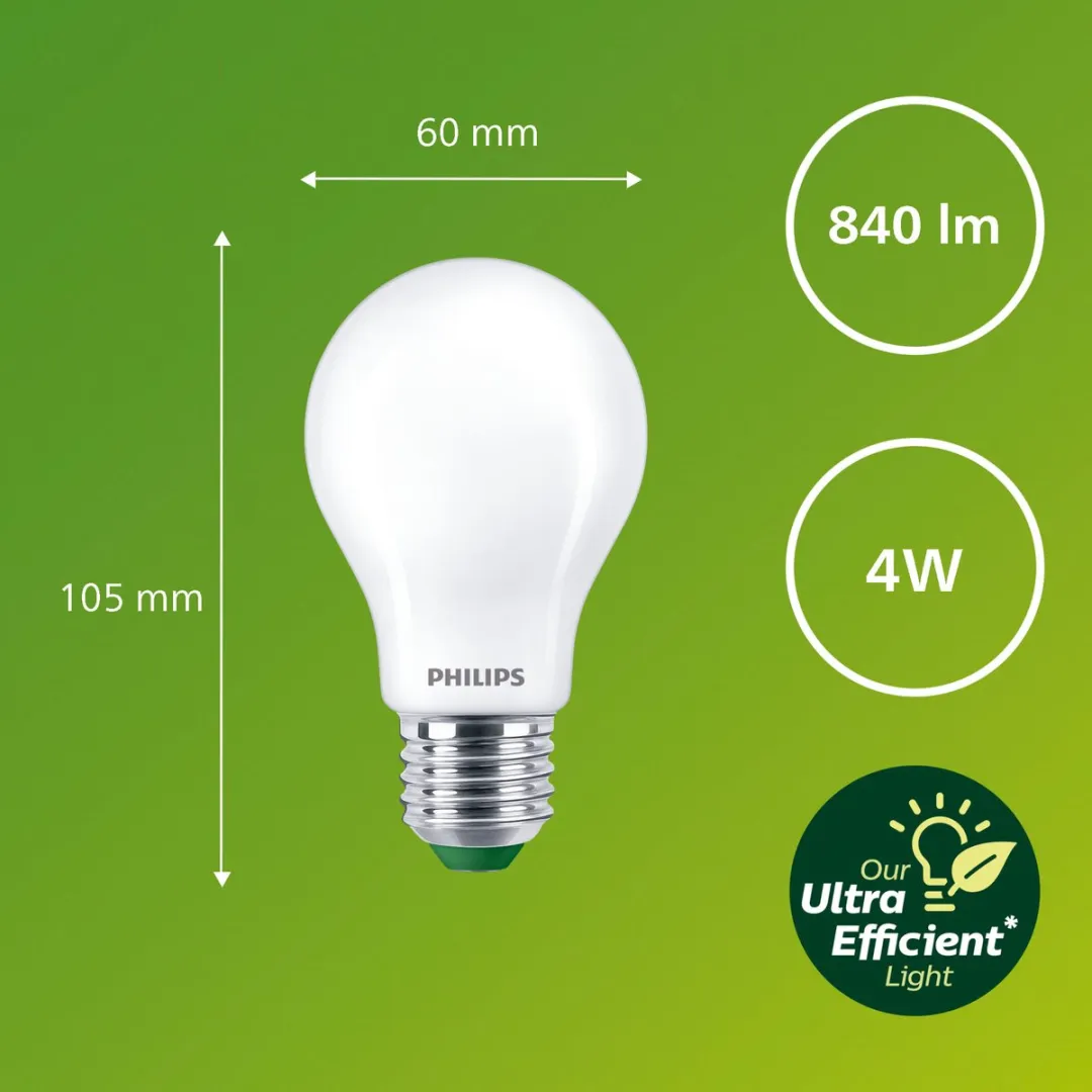 Philips Ultra Efficient LED Mat E27 4W - Warmwit - A