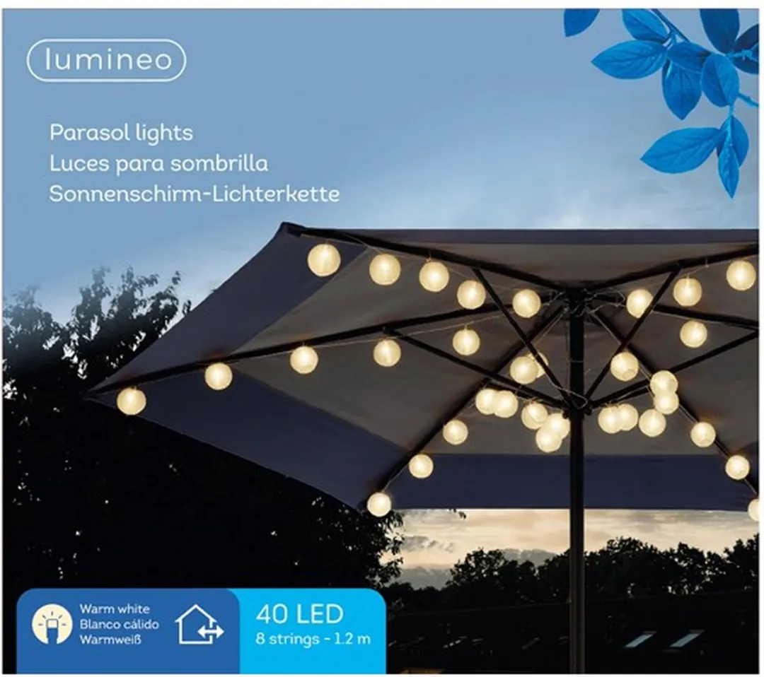 Lumineo LED Parasol Partylight 120cm - 10.000 Lichtpunten
