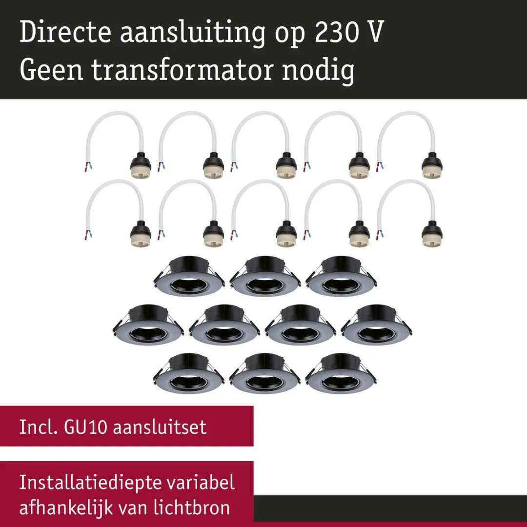 Paulmann Inbouwlamp Set 10x Star Rond 90mm GU10 10x10W - Zwart - afbeelding 6 van 6