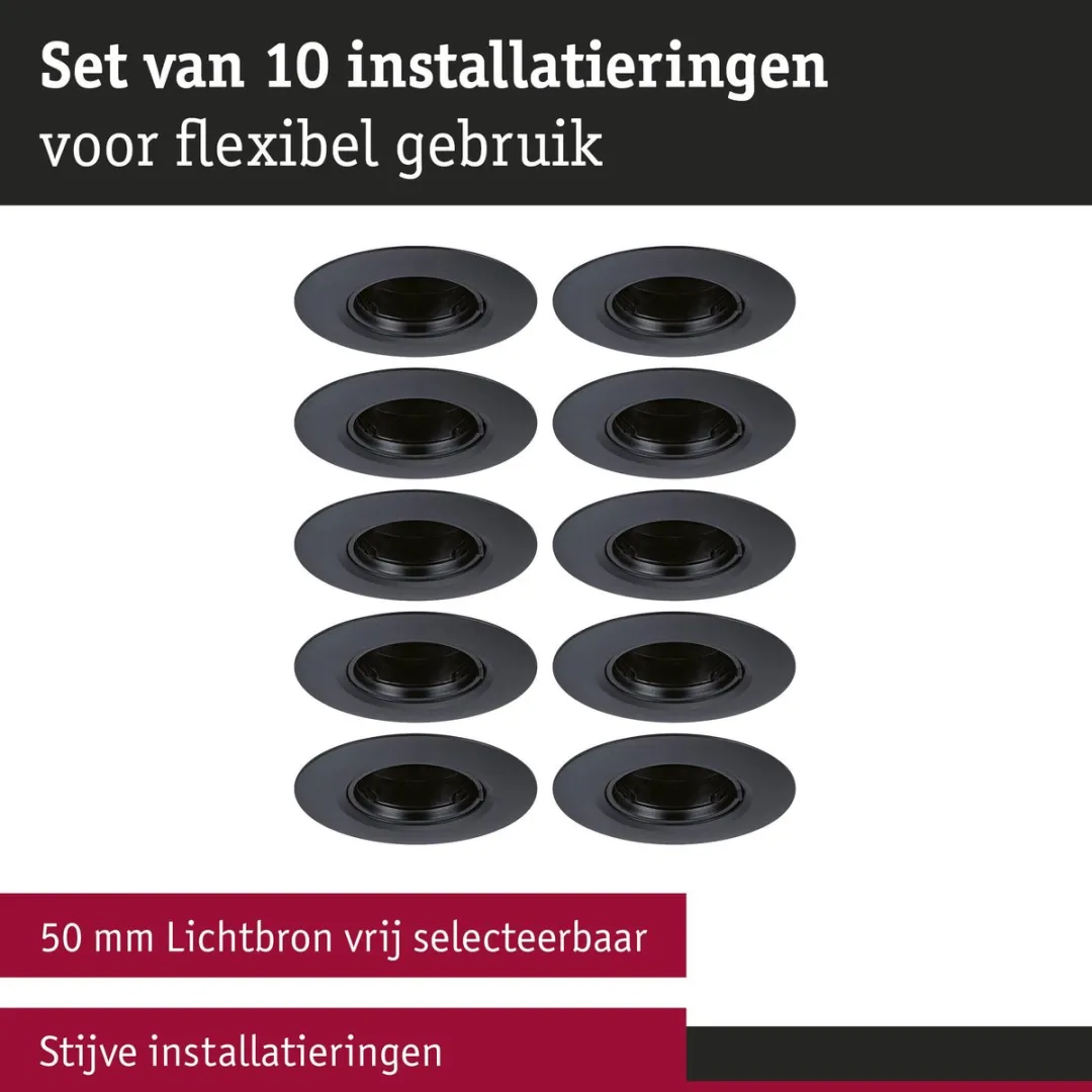 Paulmann Inbouwlamp Set 10x Star Rond 90mm GU10 10x10W - Zwart