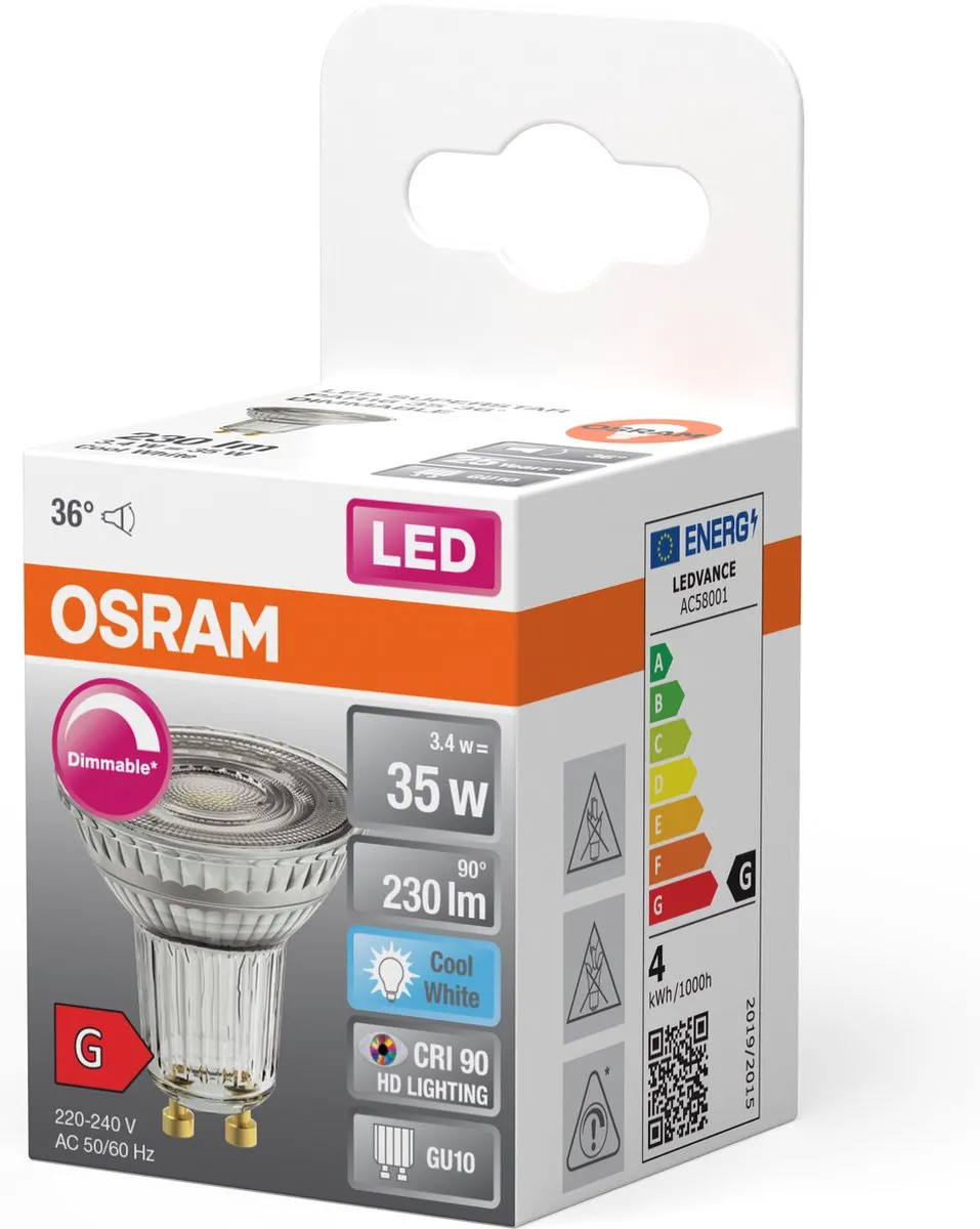 Osram Superstar LED GU10 3.4W - 230lm Koel Wit